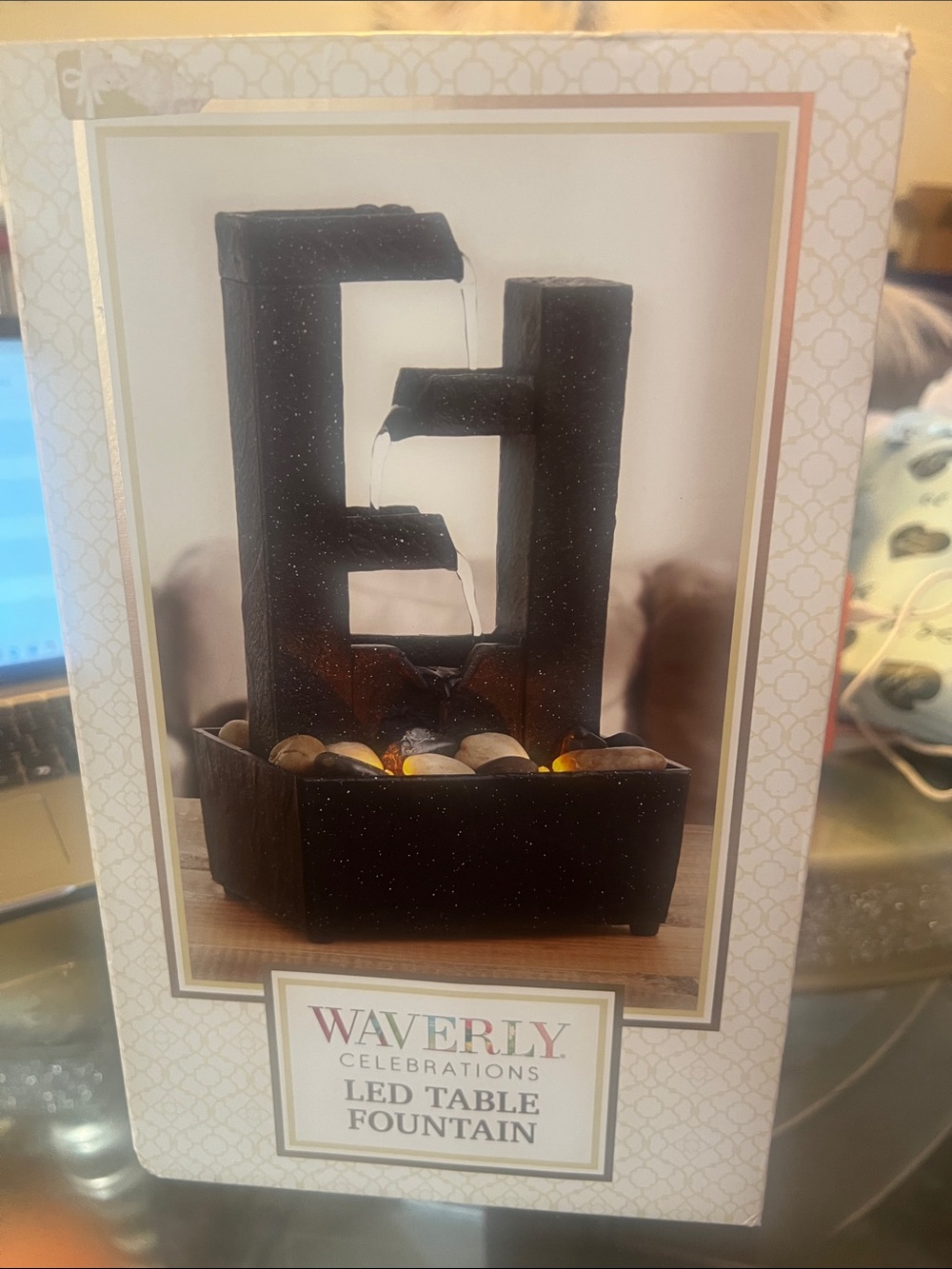 Waverly Black LED Table Fountain with Accent Stones